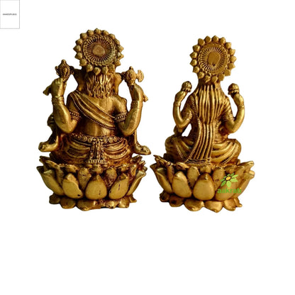 Light Weighted Lakshmi Ganesh Idol Set in Brass | Hindu Puja Murti for Home Temple & Gifting | Temple Statue for Diwali & Rituals (Yellow, 3 Inch)