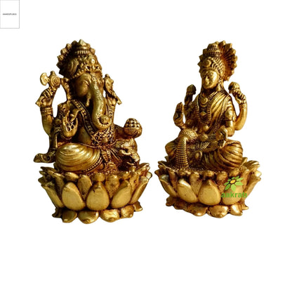 Light Weighted Lakshmi Ganesh Idol Set in Brass | Hindu Puja Murti for Home Temple & Gifting | Temple Statue for Diwali & Rituals (Yellow, 3 Inch)