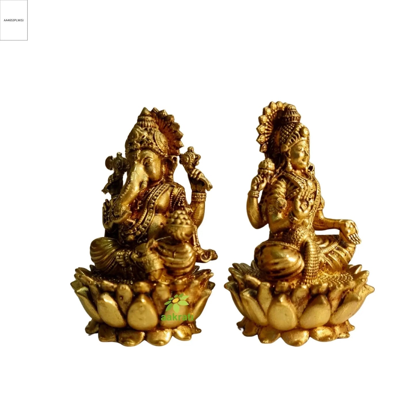 Light Weighted Lakshmi Ganesh Idol Set in Brass | Hindu Puja Murti for Home Temple & Gifting | Temple Statue for Diwali & Rituals (Yellow, 3 Inch)