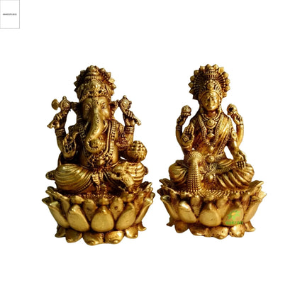 Light Weighted Lakshmi Ganesh Idol Set in Brass | Hindu Puja Murti for Home Temple & Gifting | Temple Statue for Diwali & Rituals (Yellow, 3 Inch)