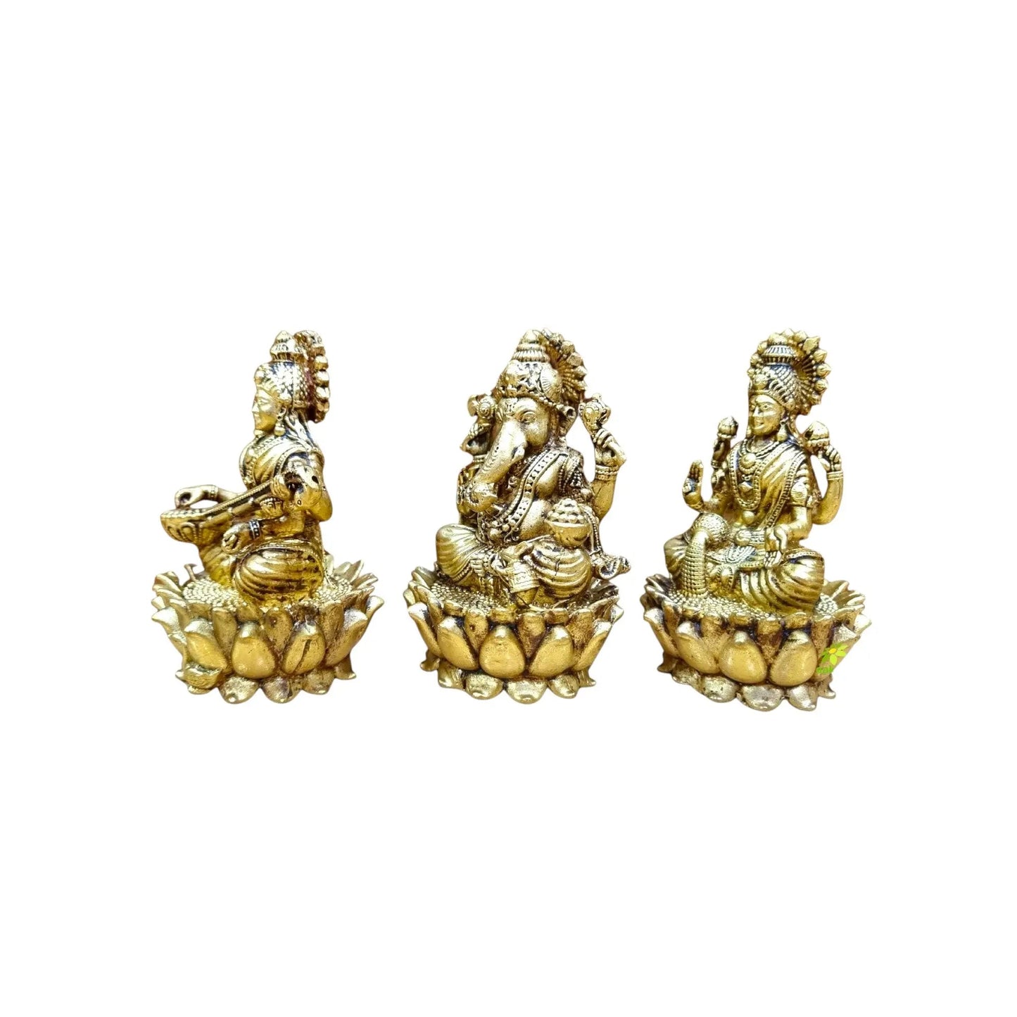 Light Weighted Brass Laxmi Ganesh Saraswati Idol Set for Temple | Puja Murti for Home & Office Mandir | Temple Idols for Diwali & Daily Rituals (Yellow, 3 Inch)