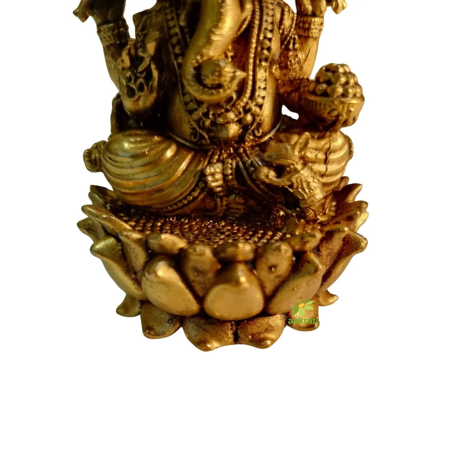 Decorative Brass Ganapati Statue | Ethnic Hindu God Figurine for Diwali & Daily Pooja | Light Weighted Ganesh (Yellow, 3 Inch)