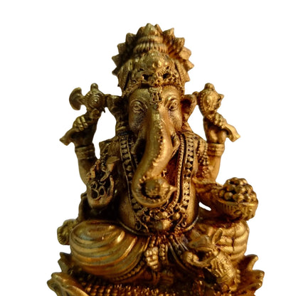 Decorative Brass Ganapati Statue | Ethnic Hindu God Figurine for Diwali & Daily Pooja | Light Weighted Ganesh (Yellow, 3 Inch)
