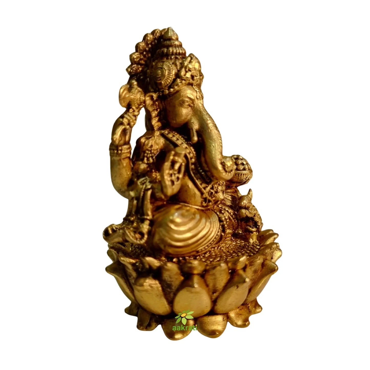 Decorative Brass Ganapati Statue | Ethnic Hindu God Figurine for Diwali & Daily Pooja | Light Weighted Ganesh (Yellow, 3 Inch)