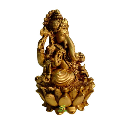 Decorative Brass Ganapati Statue | Ethnic Hindu God Figurine for Diwali & Daily Pooja | Light Weighted Ganesh (Yellow, 3 Inch)