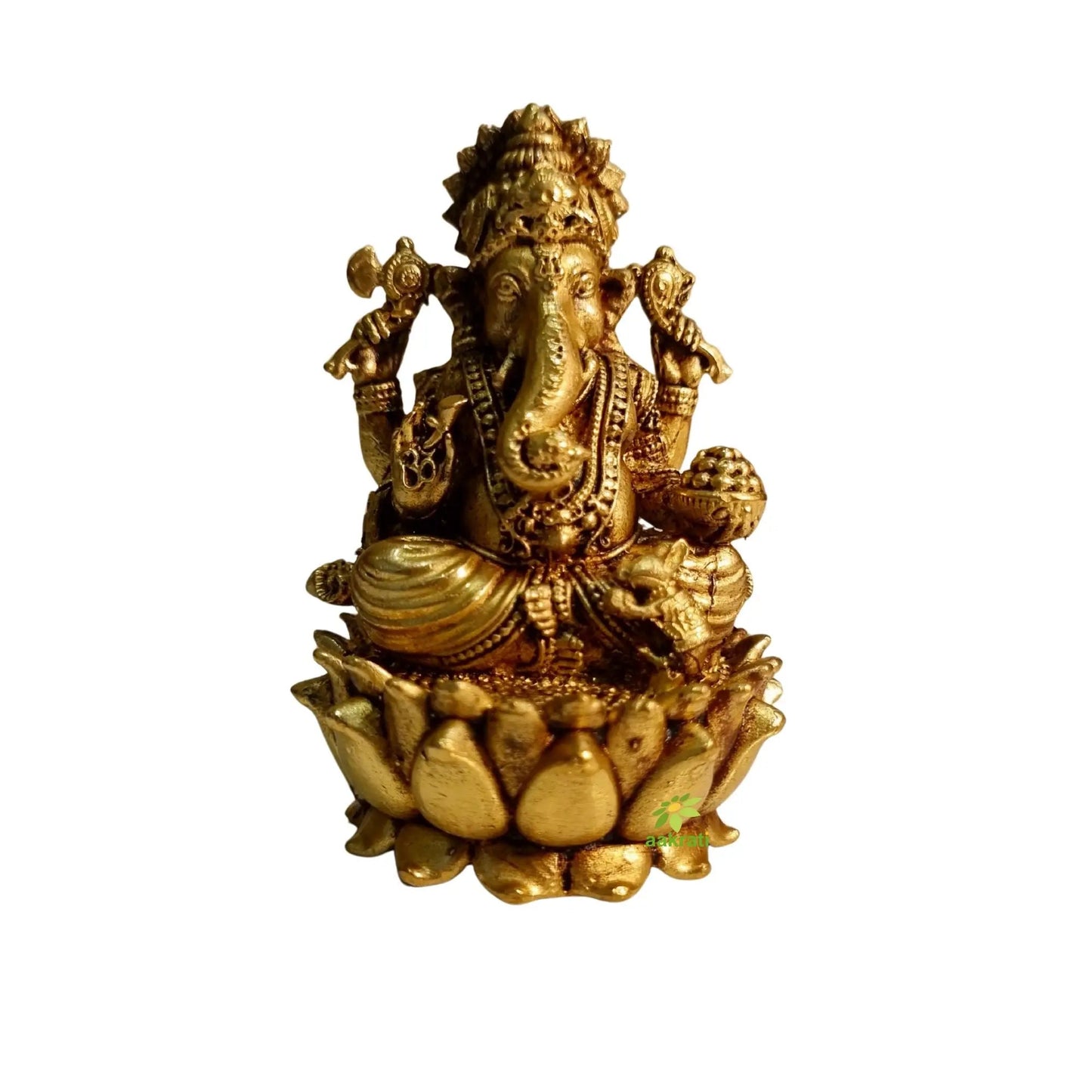 Decorative Brass Ganapati Statue | Ethnic Hindu God Figurine for Diwali & Daily Pooja | Light Weighted Ganesh (Yellow, 3 Inch)