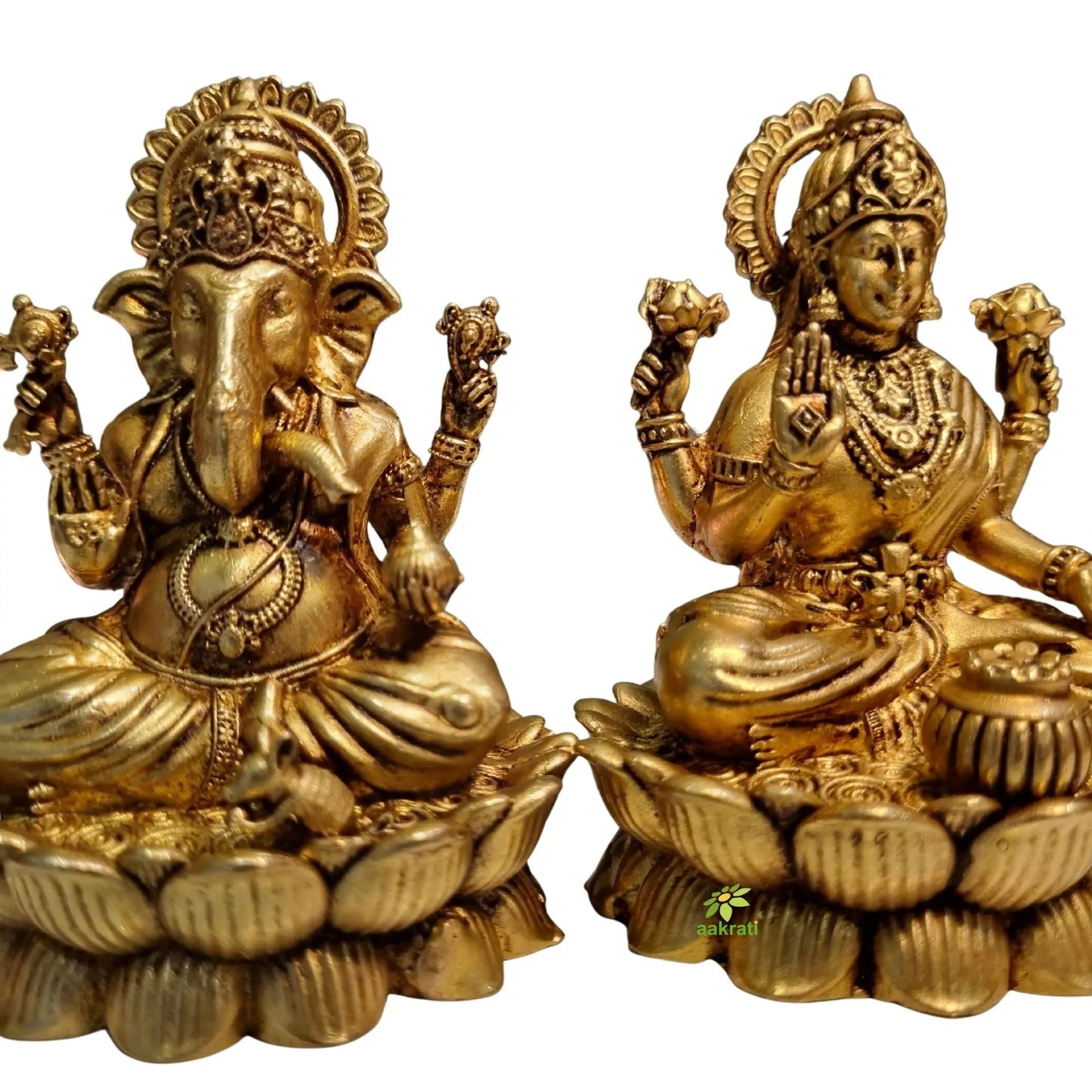 Pure Brass Laxmi Ganesh Idol for Temple | Traditional Puja Murti for Home & Office | Light Weighed Brass Laxmi Ganesh Murti for Mandir (Yellow, 3.5 Inch)