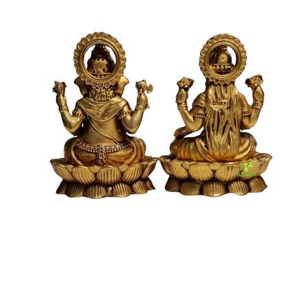 Pure Brass Laxmi Ganesh Idol for Temple | Traditional Puja Murti for Home & Office | Light Weighed Brass Laxmi Ganesh Murti for Mandir (Yellow, 3.5 Inch)