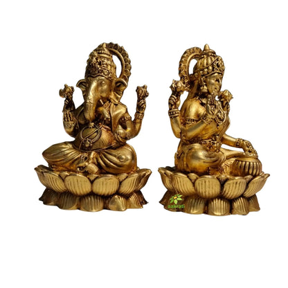 Pure Brass Laxmi Ganesh Idol for Temple | Traditional Puja Murti for Home & Office | Light Weighed Brass Laxmi Ganesh Murti for Mandir (Yellow, 3.5 Inch)