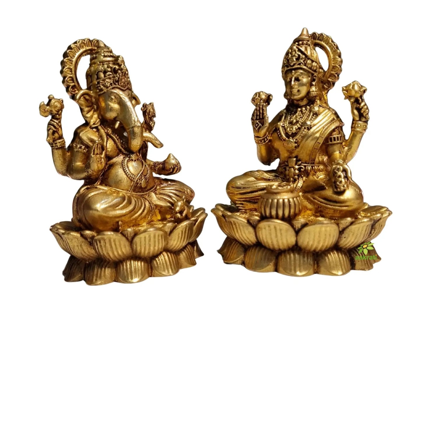 Pure Brass Laxmi Ganesh Idol for Temple | Traditional Puja Murti for Home & Office | Light Weighed Brass Laxmi Ganesh Murti for Mandir (Yellow, 3.5 Inch)