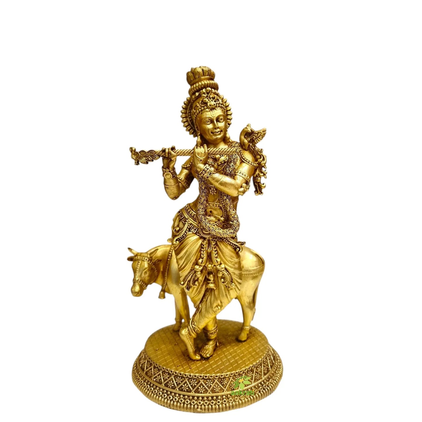 Brass Krishna Idol for Home Temple & Decor | Handcrafted Lord Krishna Statue with Flute | Light Weighted Krishna (Yellow, 8 Inch)