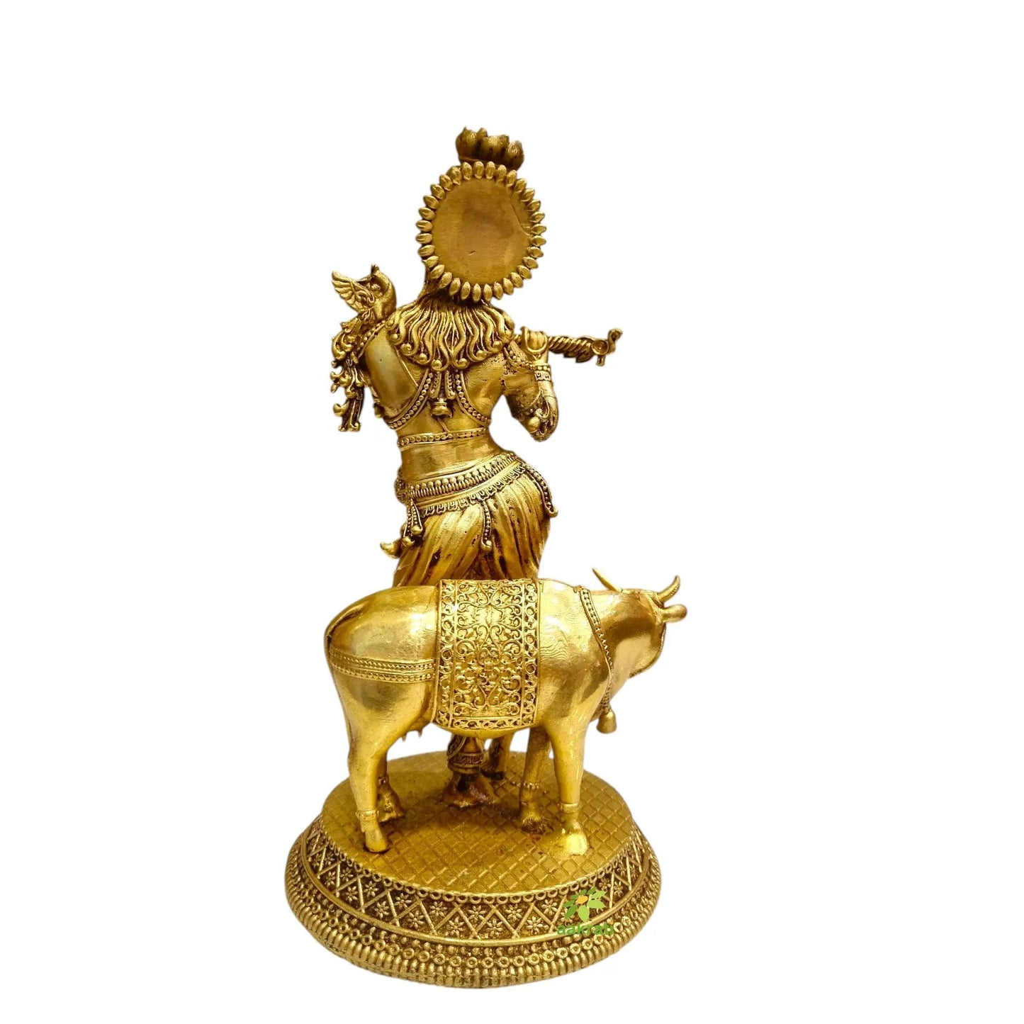 Brass Krishna Idol for Home Temple & Decor | Handcrafted Lord Krishna Statue with Flute | Light Weighted Krishna (Yellow, 8 Inch)