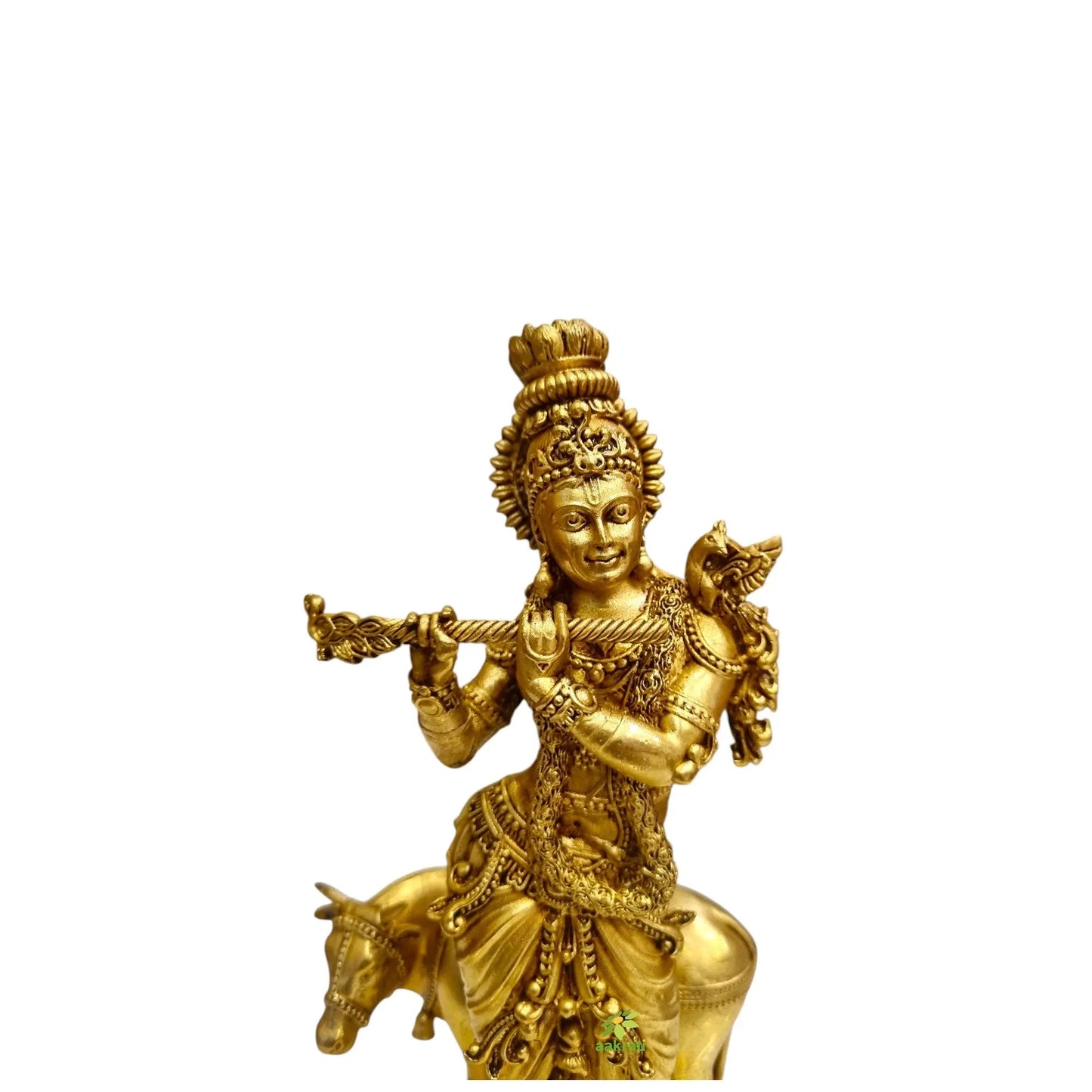 Brass Krishna Idol for Home Temple & Decor | Handcrafted Lord Krishna Statue with Flute | Light Weighted Krishna (Yellow, 8 Inch)