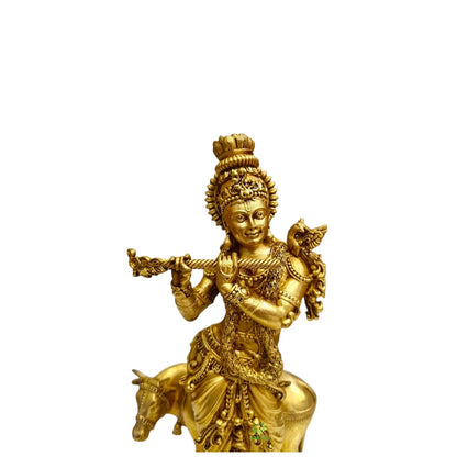 Brass Krishna Idol for Home Temple & Decor | Handcrafted Lord Krishna Statue with Flute | Light Weighted Krishna (Yellow, 8 Inch)