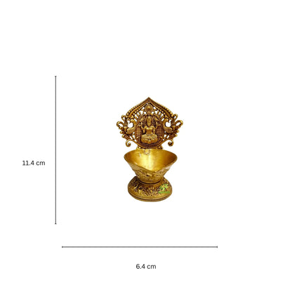 Brass Diya for Diwali, Pooja & Gifting | Elegant Oil Lamp for Hindu Religious Ceremonies | Brass Laxmi Diya (Yellow, 4.5 Inch)