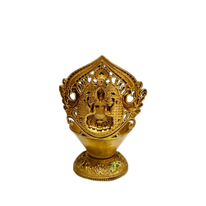Brass Diya for Diwali, Pooja & Gifting | Elegant Oil Lamp for Hindu Religious Ceremonies | Brass Laxmi Diya (Yellow, 4.5 Inch)
