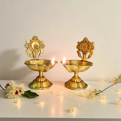 Brass Laxmi Ganesh Idol with Diya Gift Combo | Puja Set for Home Temple, Diwali & Housewarming | Gift Hamper