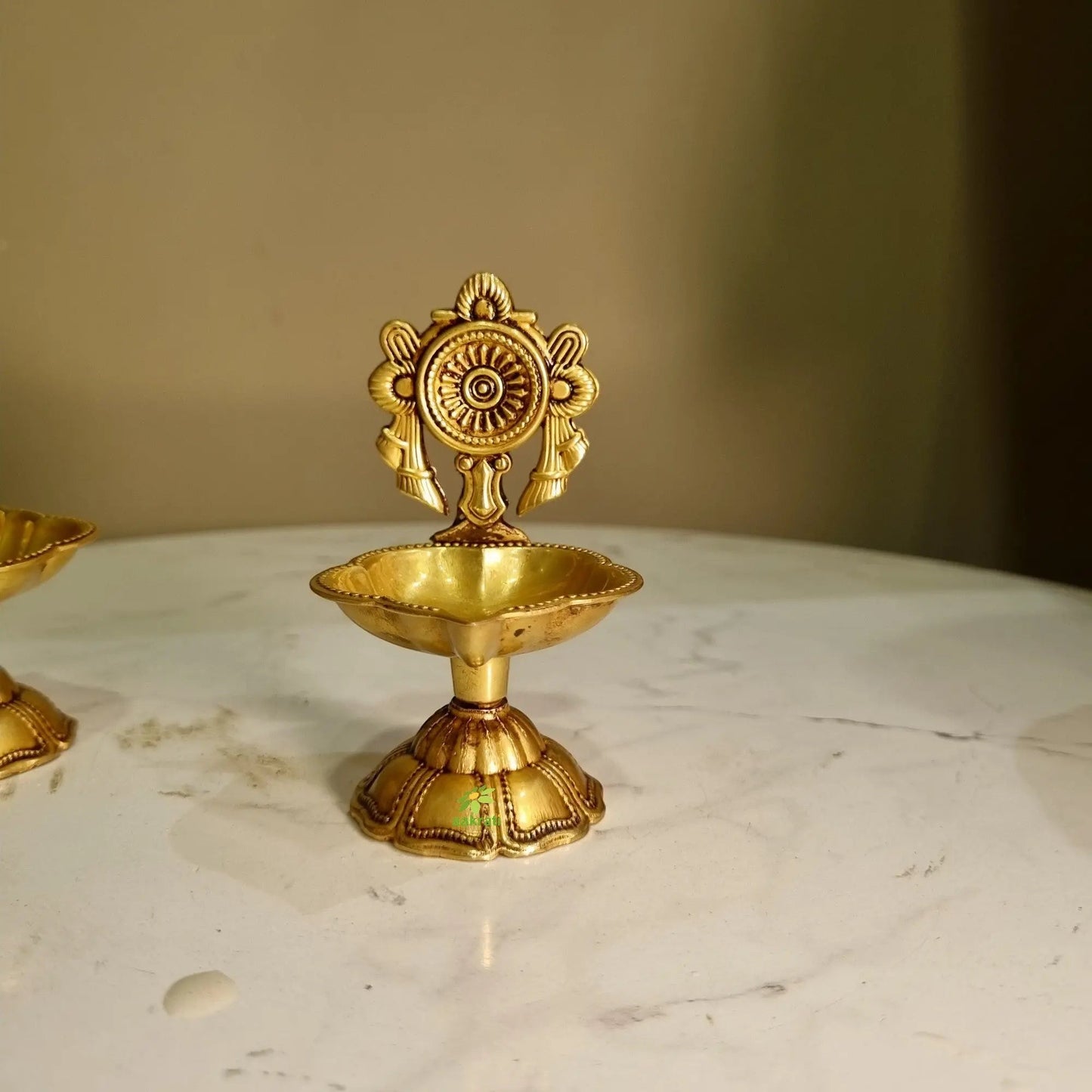 Shankh Chakra Diya Lamp 4.5 inch/ Home Temple Diya/ Handmade metal oil Lamp table top