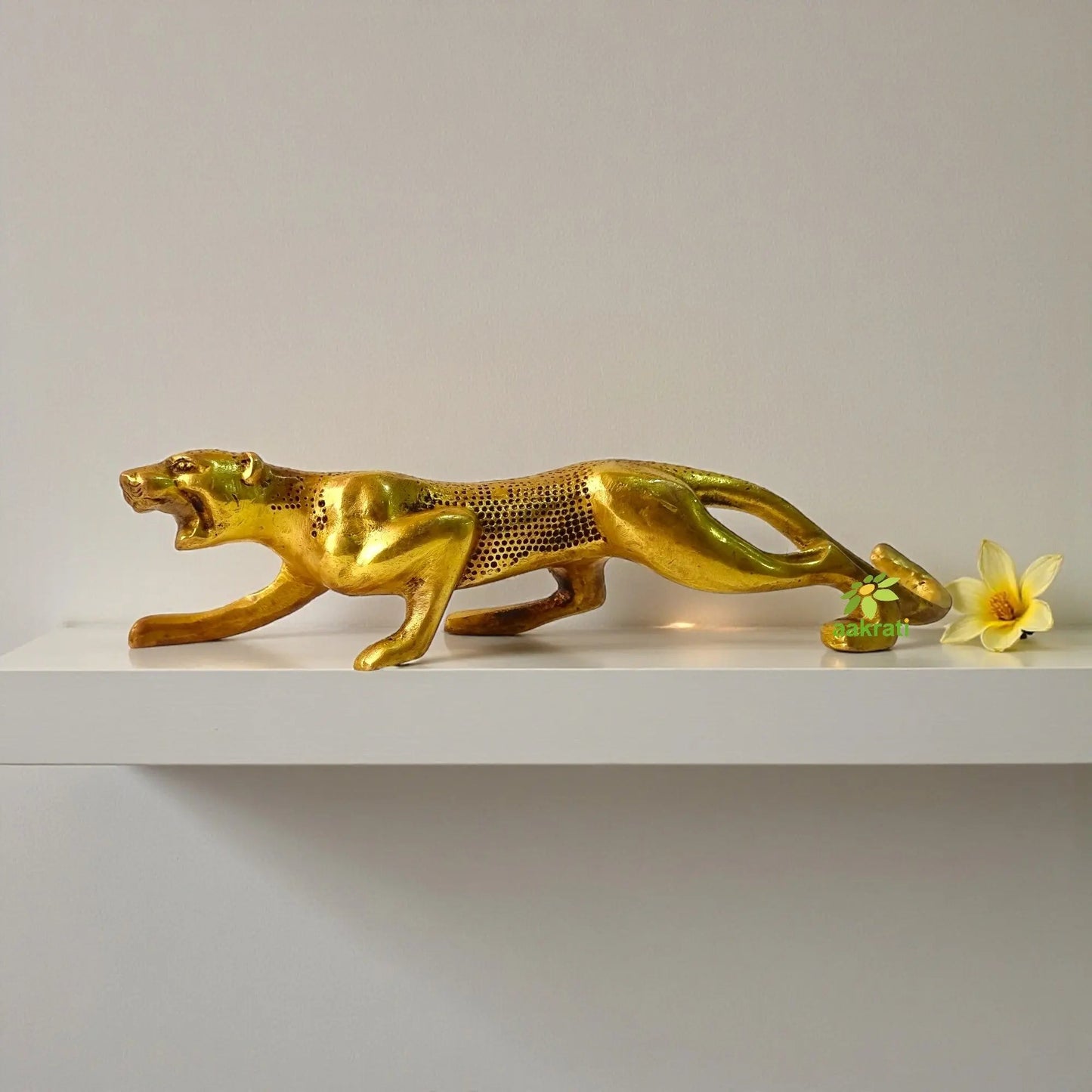 Premium Solid Brass Jaguar Statue | Brass Jaguar Figurine | Table Decor (Yellow, 2.3 Inch)