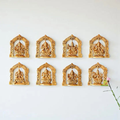 "Handcrafted Brass Ashtalakshmi Wall Hanging | "Pure Brass Ashtalakshmi Idol Wall Decor (Yellow 9 inch)