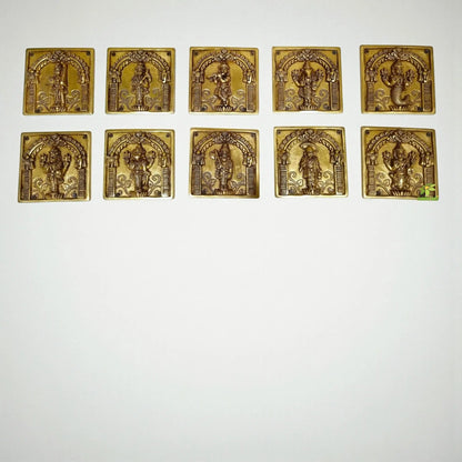 "Handcrafted Brass Dashavatar Wall Hanging | "Premium Brass Dashavatar Wall Art | ndian Handicraft Decor"(Yellow 5.9 inch)