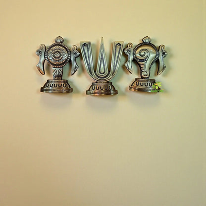 "Handcrafted Brass Shankh Chakra Namah Wall Hanging | "Brass Shankh Chakra Namah Wall Decor | wall hanging (Yellow 6 inch )