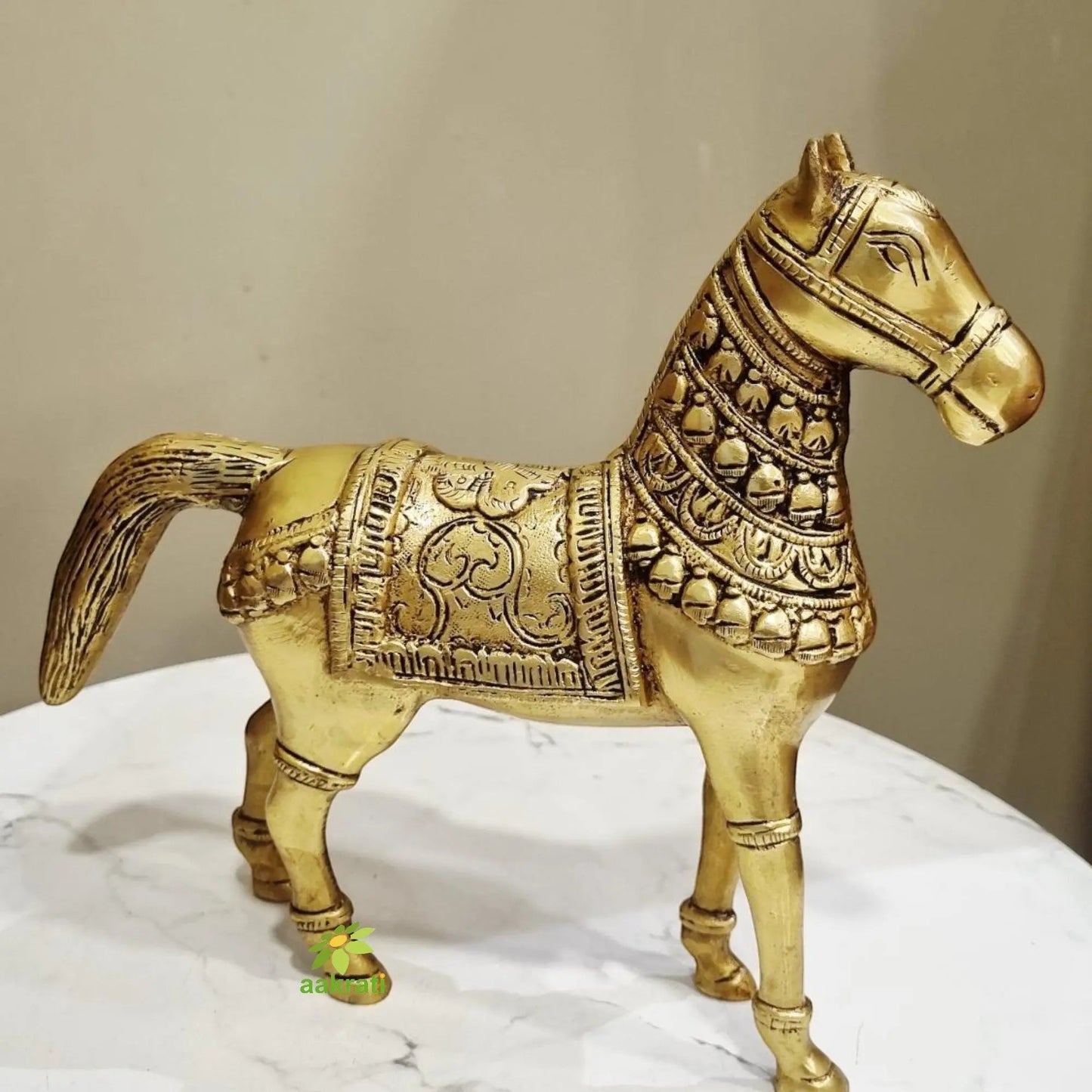 "Pure Brass Horse Statue Table Decor | "Premium Brass Horse Figurine | Table decor (Yellow 9 inch)