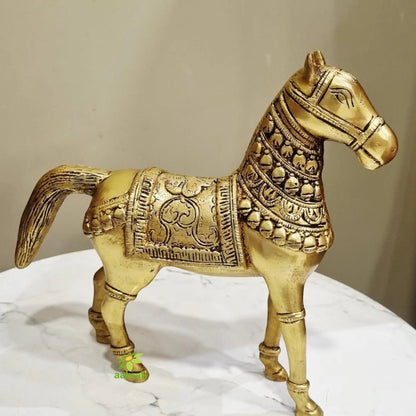 "Pure Brass Horse Statue Table Decor | "Premium Brass Horse Figurine | Table decor (Yellow 9 inch)