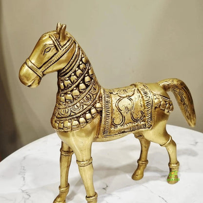 "Pure Brass Horse Statue Table Decor | "Premium Brass Horse Figurine | Table decor (Yellow 9 inch)