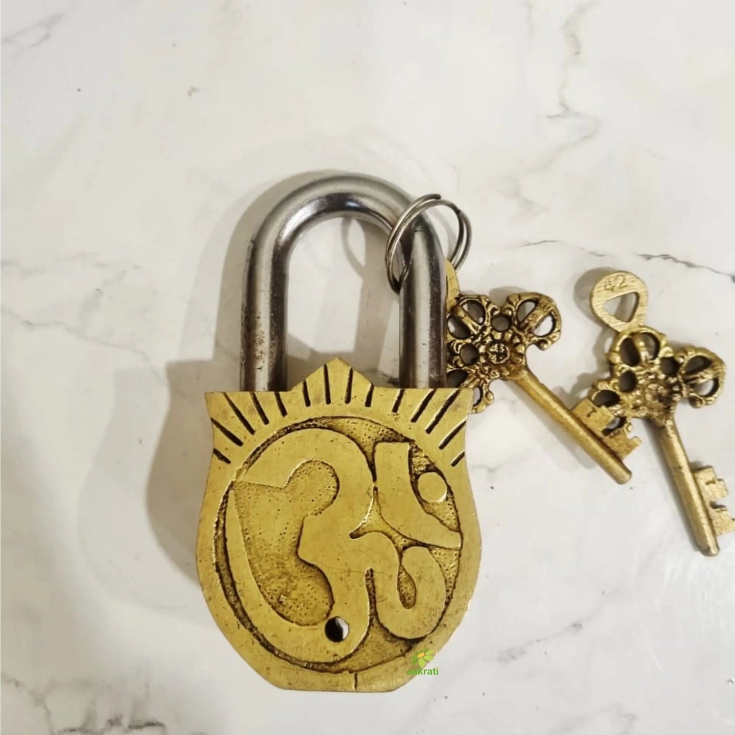 Handmade Brass Ganesha Padlock | Brass Ganesh Engraved Padlock with 2 Keys | Heavy Duty Traditional Lock for Doors