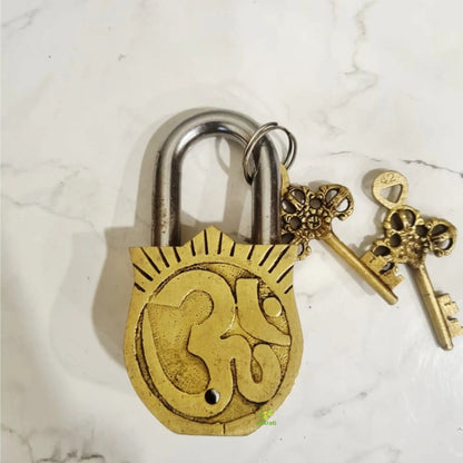 Handmade Brass Ganesha Padlock | Brass Ganesh Engraved Padlock with 2 Keys | Heavy Duty Traditional Lock for Doors