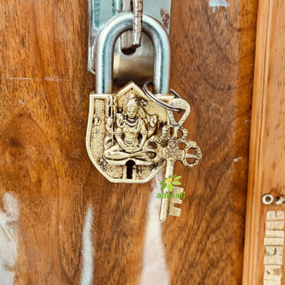 Brass Shiva Engraved Padlock with 2 Keys | Intricately Engraved Lock for Home Décor & Spiritual Gifting | Handcrafted Brass Padlock