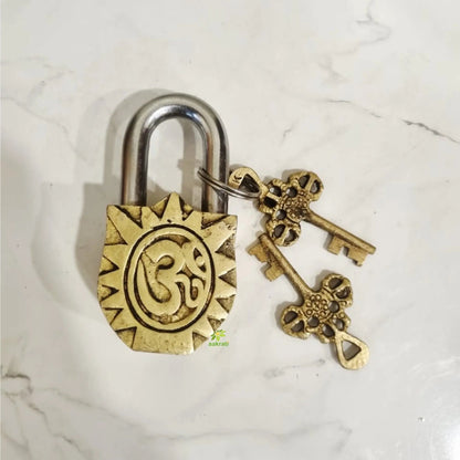 Brass Shiva Engraved Padlock with 2 Keys | Intricately Engraved Lock for Home Décor & Spiritual Gifting | Handcrafted Brass Padlock