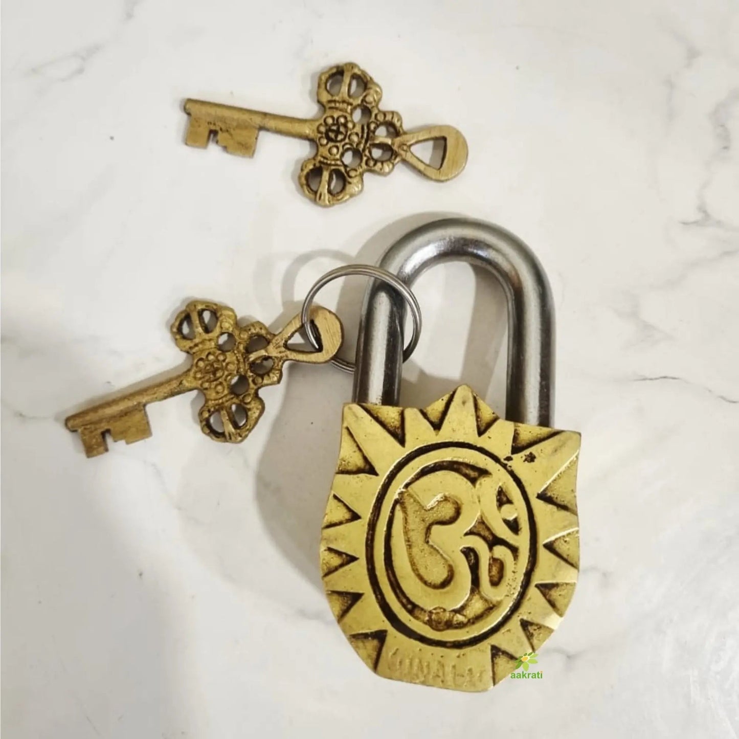 Handcrafted Brass Sun Face Padlock | Antique Finish Lock & Keys | Handcrafted Brass Sun Face Padlock