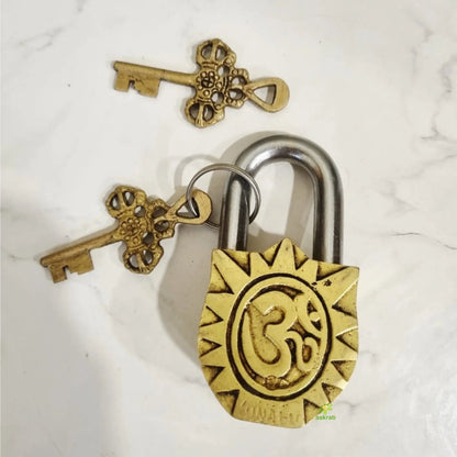 Handcrafted Brass Sun Face Padlock | Antique Finish Lock & Keys | Handcrafted Brass Sun Face Padlock