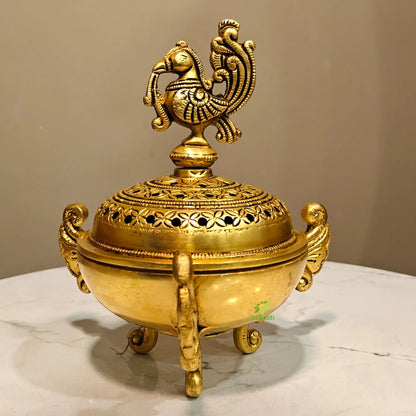 Brass Dhoop Daani For Pooja| Loban Holder| Puja Article| Elegance Made By kafalo (Yellow,7.5 Inch)