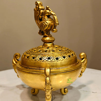 Brass Dhoop Daani For Pooja| Loban Holder| Puja Article| Elegance Made(Yellow,7.5 Inch)