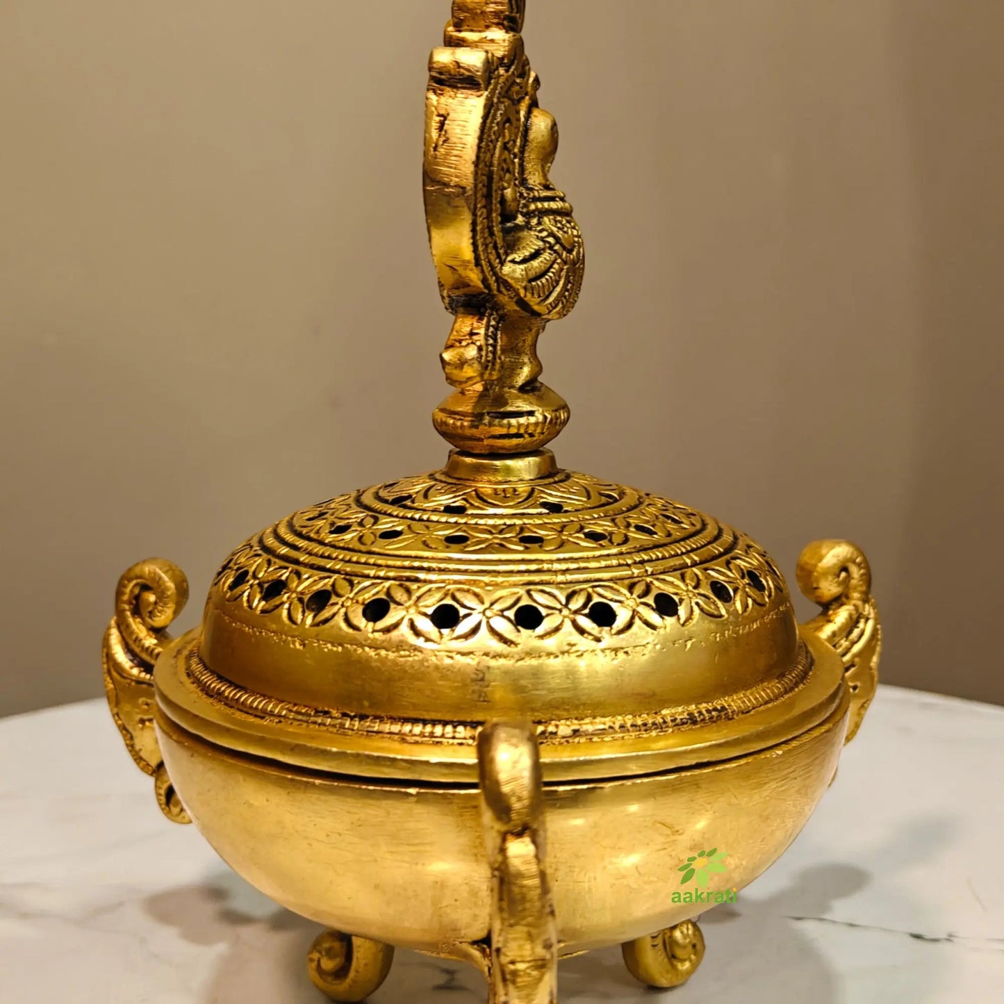Brass Dhoop Daani For Pooja| Loban Holder| Puja Article| Elegance Made By kafalo (Yellow,7.5 Inch)