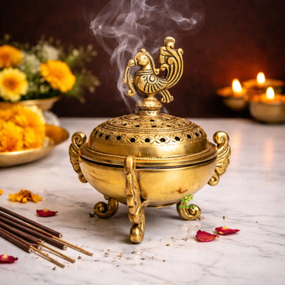 Brass Dhoop Daani For Pooja| Loban Holder| Puja Article| Elegance Made By kafalo (Yellow,7.5 Inch)