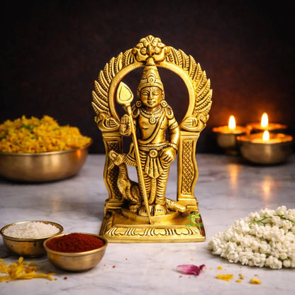 Traditional Brass Murugan Statue | Sacred Lord Kartikeya Hindu Statue | Brass Murugan Idol for Home (Yellow, 5.2 Inches)