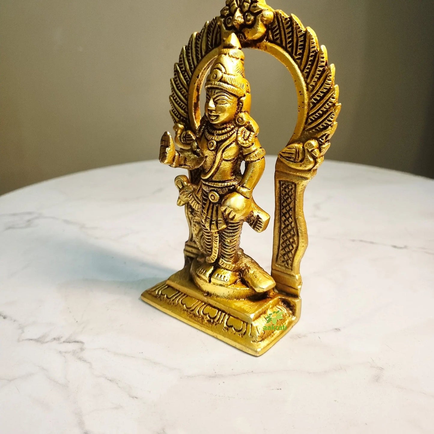 Traditional Brass Murugan Statue | Sacred Lord Kartikeya Hindu Statue | Brass Murugan Idol for Home (Yellow, 5.2 Inches)
