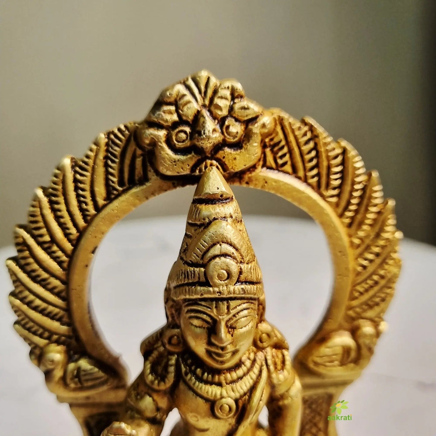 Traditional Brass Murugan Statue | Sacred Lord Kartikeya Hindu Statue | Brass Murugan Idol for Home (Yellow, 5.2 Inches)