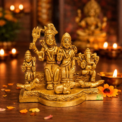 Brass Shiva Family | Traditional Shiv Parivar Brass Murti | Brass Shiv Parivar Statue (Yellow, 3.5 Inches)