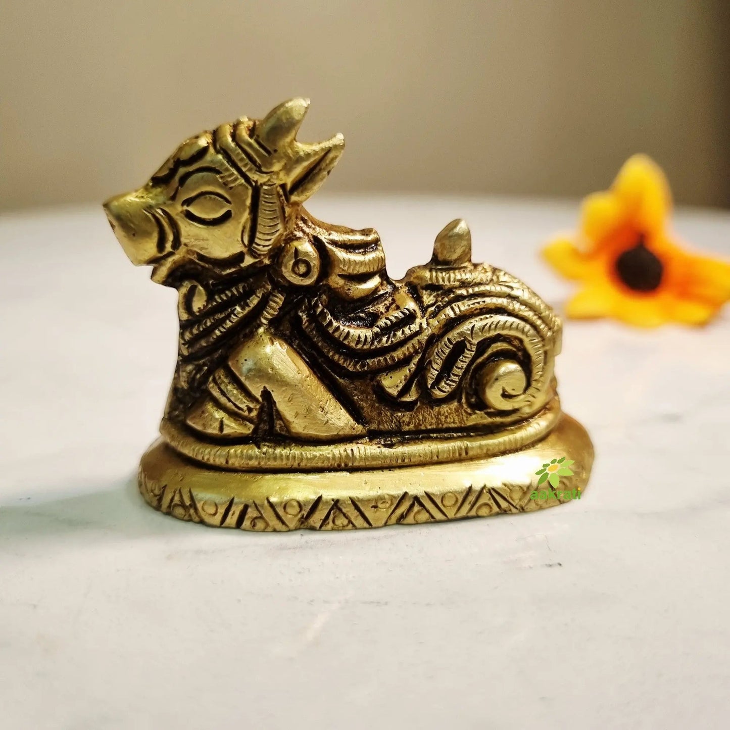 Brass Nandi Idol for Home Pooja | Traditional Brass Nandi Murti | Nandi Idol (Yellow, 1.5 Inches)