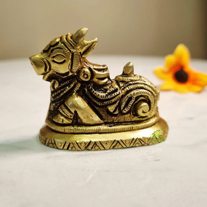Brass Nandi Idol for Home Pooja | Traditional Brass Nandi Murti | Nandi Idol (Yellow, 1.5 Inches)