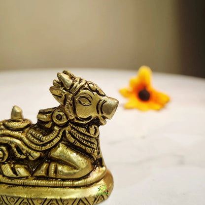 Brass Nandi Idol for Home Pooja | Traditional Brass Nandi Murti | Nandi Idol (Yellow, 1.5 Inches)