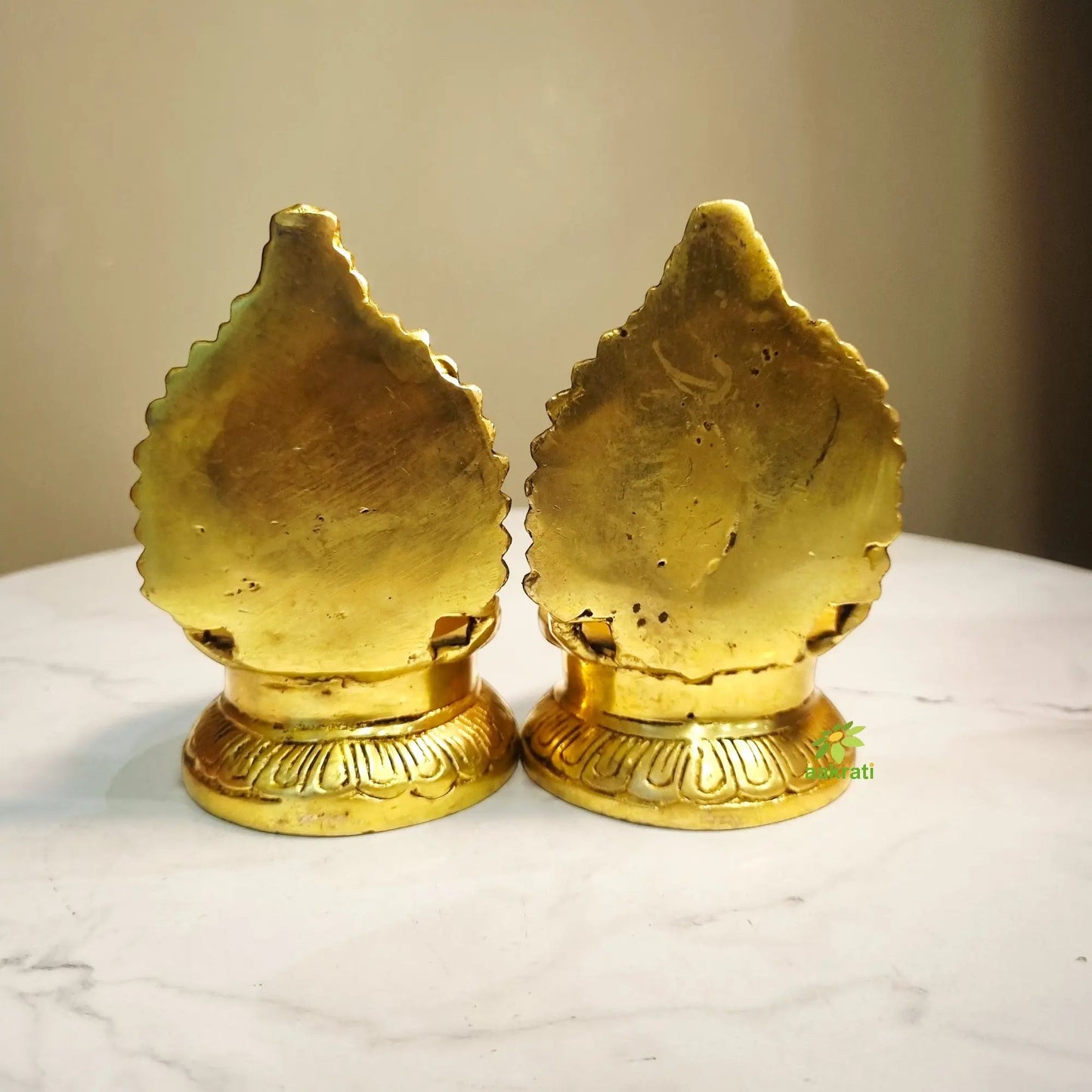 Brass Laxmi Ganesh Diya for Diwali Gifting | Brass Diya Pair | Oil Lamp for Temple (Yellow, 4.2 Inches)
