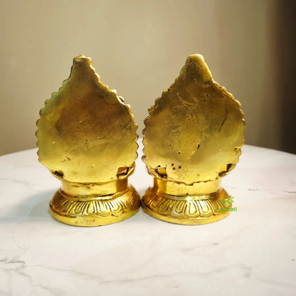 Brass Laxmi Ganesh Diya for Diwali Gifting | Brass Diya Pair | Oil Lamp for Temple (Yellow, 4.2 Inches)