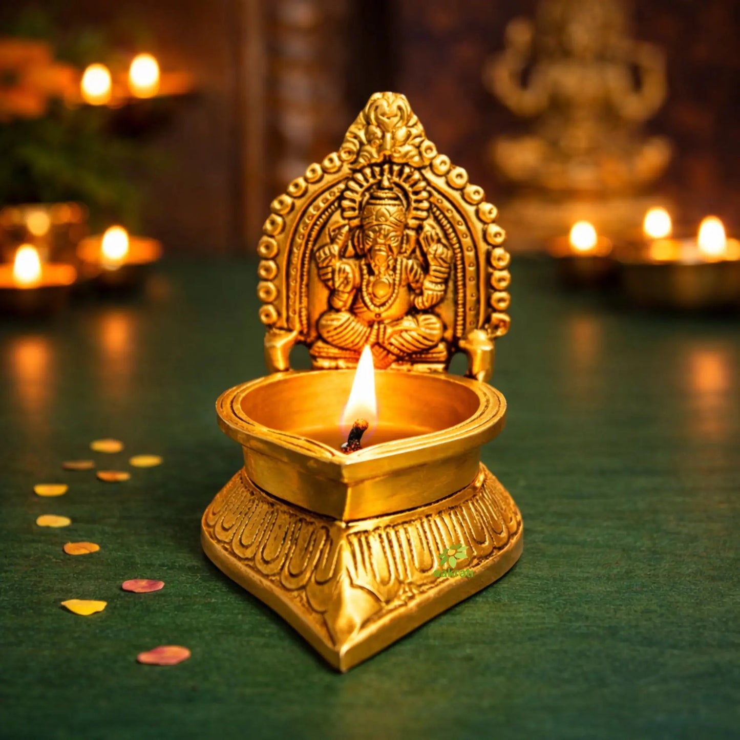 Brass Ganesh Diya for Pooja | Brass Oil Lamp | Brass Diya for Temple (Yellow, 4.2 Inches)