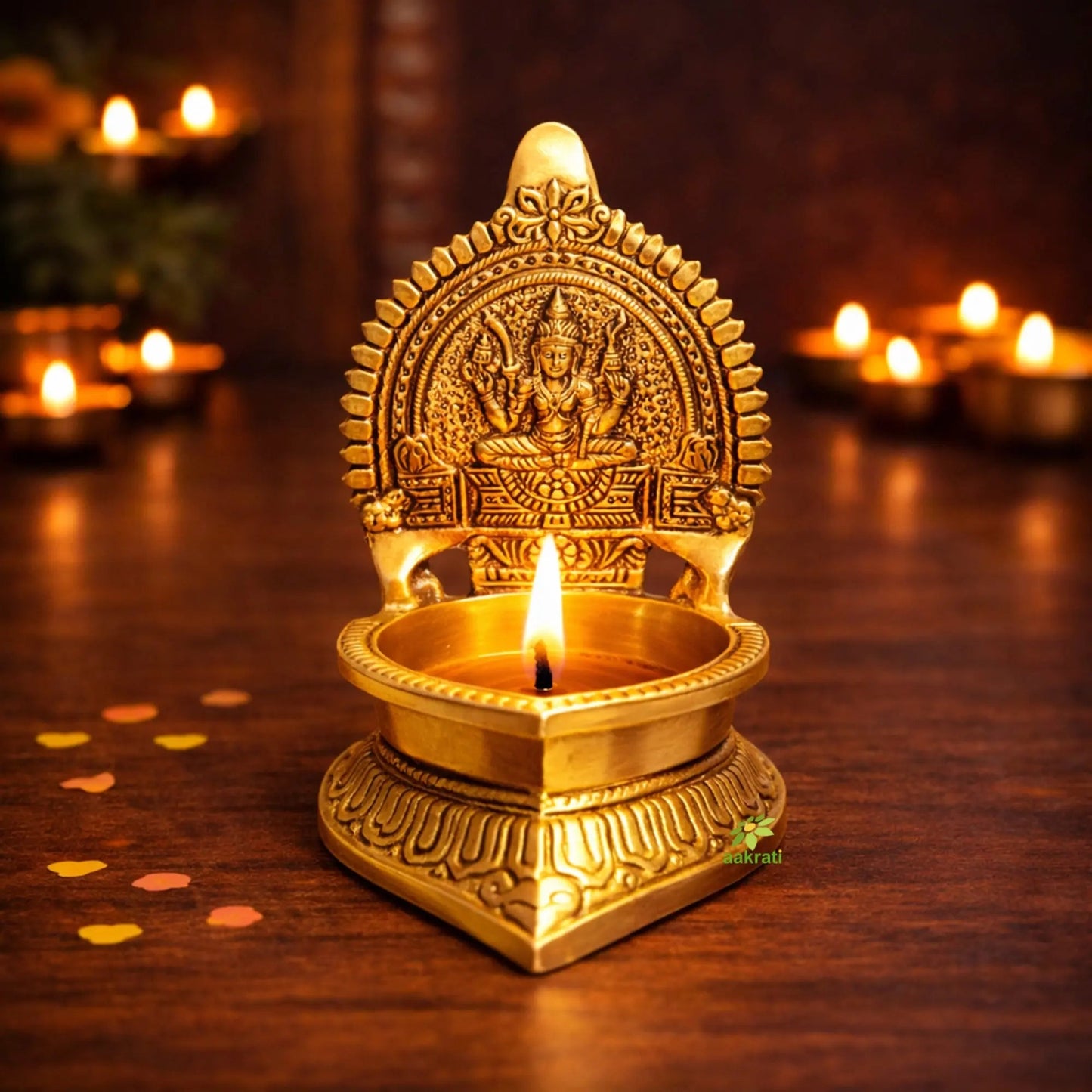 Brass kamkashi  Diya | Traditional Lakshmi Oil Lamp | Brass Laxmi Diya Lamp for Home (Yellow, 6 Inches)